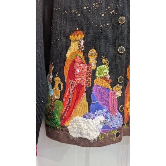 Vtg Design Options Christmas Cardigan Womens Small Nativity Holiday Sweater - Picture 11 of 12